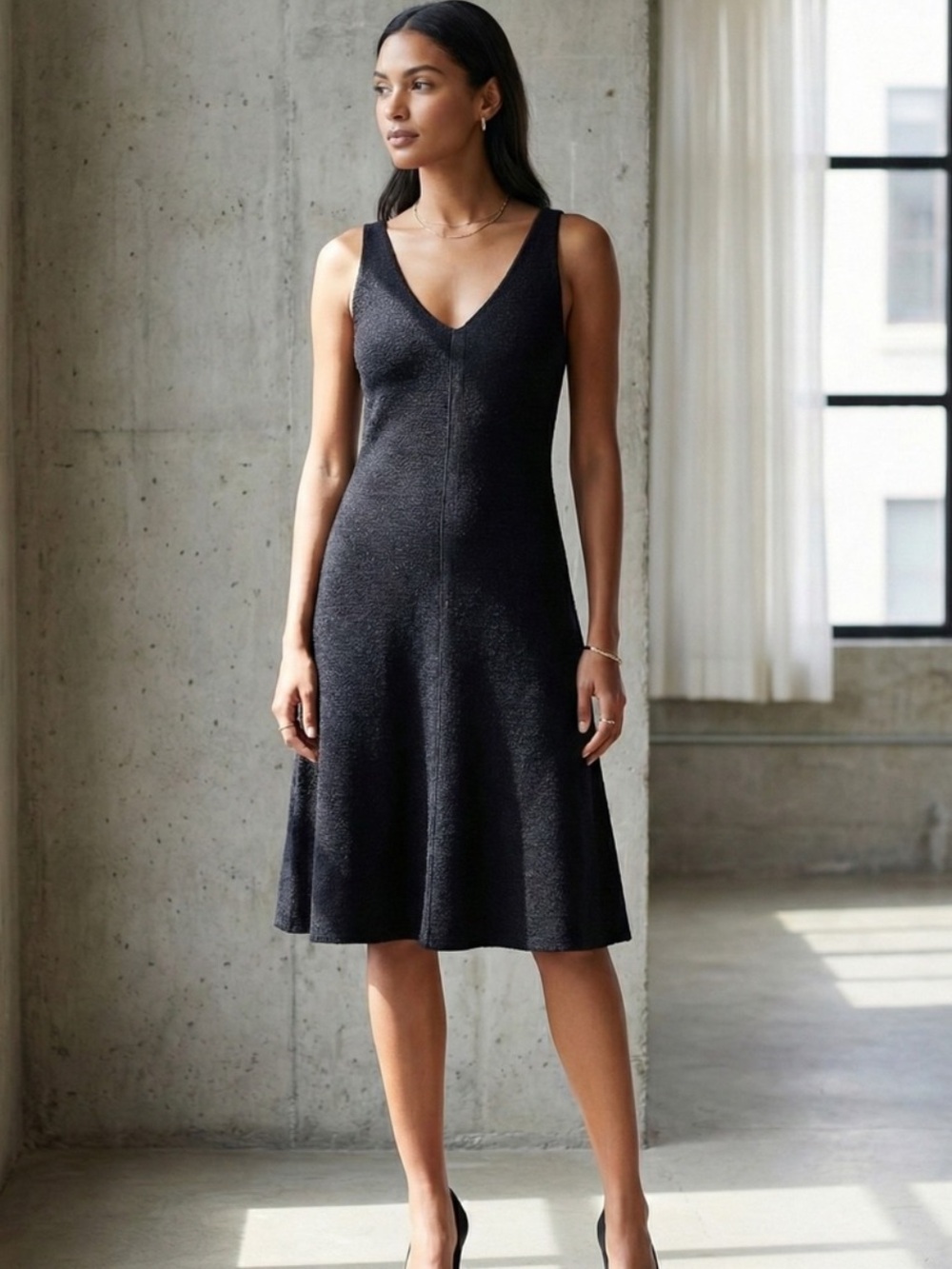 Vince | Wool Sleeveless V-Neck Black Minimalist Dress